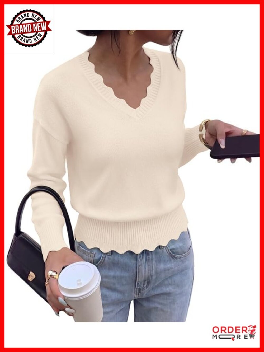 Womens Long Sleeve V Neck Sweater Lightweight Ribbed Knit Pullover